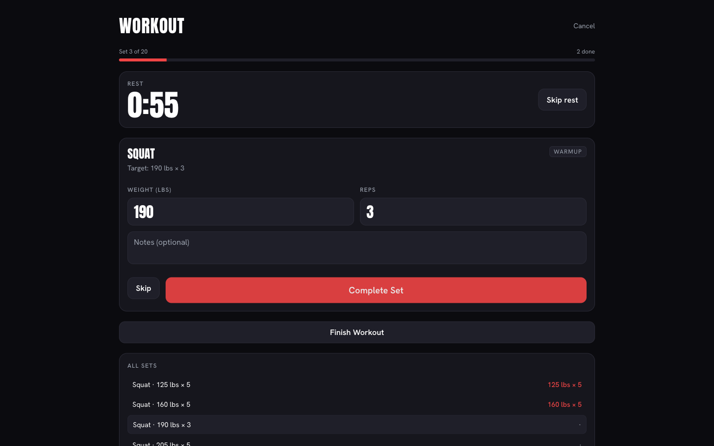 Train531 web app — live workout tracking in the browser